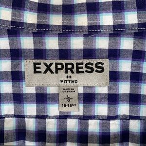 Express Fitted Dress Shirt - gingham purple blue and white
